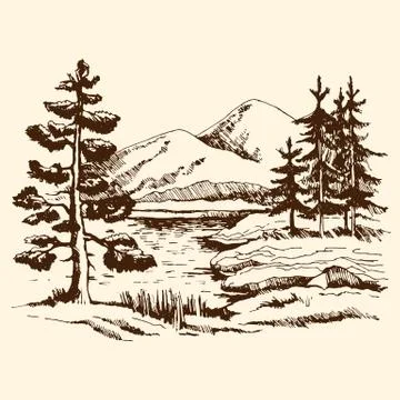 Landscape sketch Canada Stock Illustration
