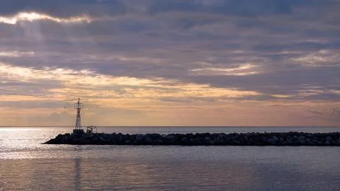 Landscape of sky with lighted clouds. Beautiful clouds over the sea Stock Photos