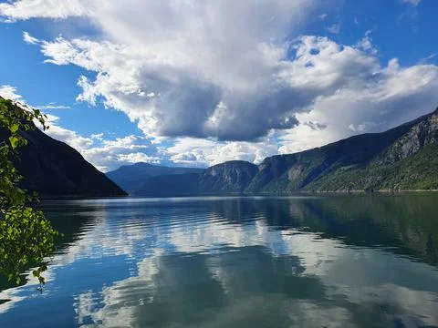 Landscape with sky, mountains and fjord - Eidfjord Stock Photos