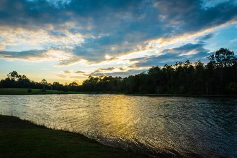 Landscape of sky sunset and Reflection of water Stock Photos