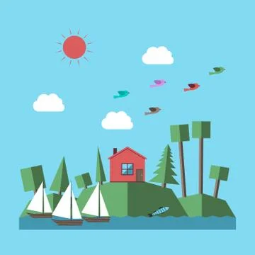 Landscape with small house Stock Illustration