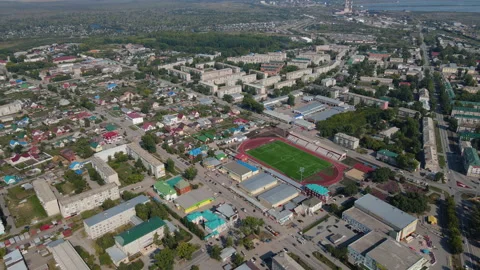 Landscape of a small town with a large stadium. Stock Footage 162037180