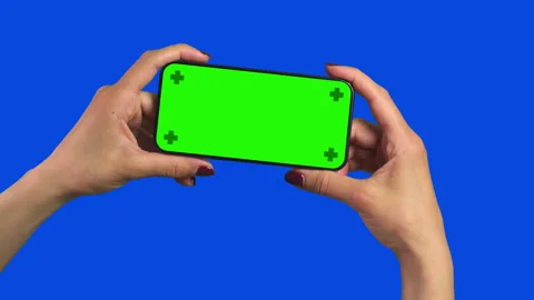 Landscape Smartphone Holding in Female Hands Isolated with Trackers Stock Footage 280791653
