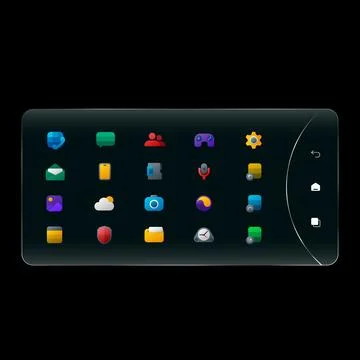Landscape smartphone interface displaying app library grid icons layout Illustrazione stock