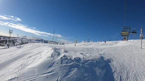Landscape snow slope with ski elevator in winter ski resort. Stock Footage 119353208