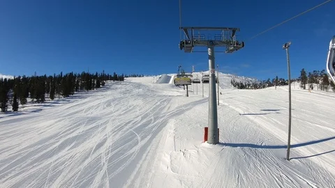 Landscape snow slope with ski elevator in winter ski resort Stock Footage 119353228