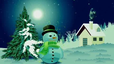 Landscape with snowman Stock Footage 8912750