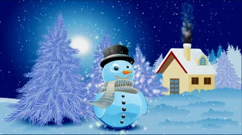 Landscape with snowman Stock Footage 8927570