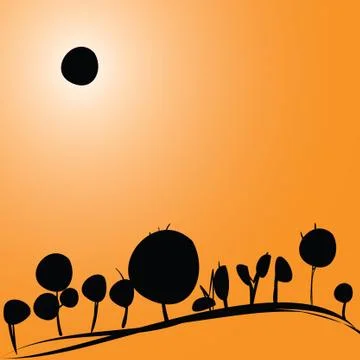 Landscape with solar eclipse Stock Illustration