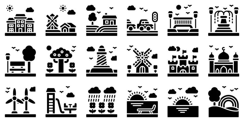 Landscape solid icon set 1 vector illustration Illustrazione stock