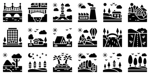 Landscape solid icon set 3 vector illustration Stock Illustration