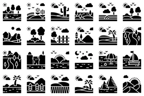 Landscape solid icon set 4 vector illustration Illustrazione stock