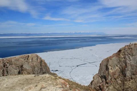 Landscape on the spring Baikal. Stock Photos