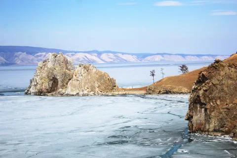 Landscape on the spring Baikal. Stock Photos