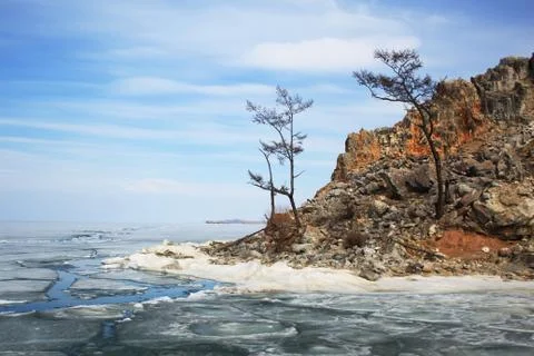 Landscape on the spring Baikal. Stock Photos