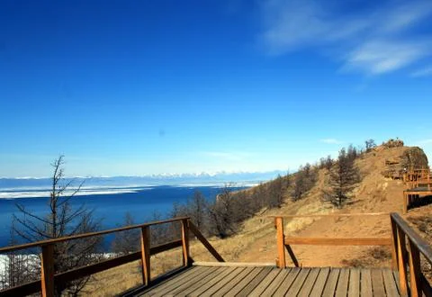 Landscape on the spring Baikal. Stock Photos
