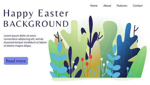 Landscape spring garden Easter banner. Poster for Easter holidays on white .. Stock Illustration