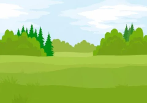 Landscape, Summer Forest, Low Poly Stock Illustration