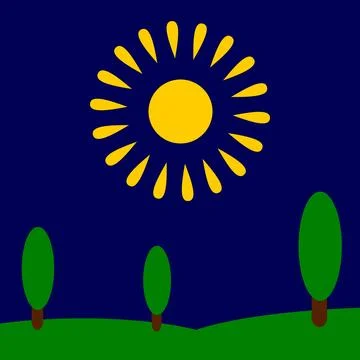 Landscape with sun and trees. Stock Illustration