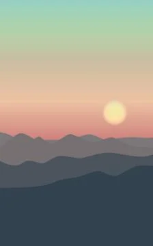 Landscape sun on mountain. Illustrazione stock