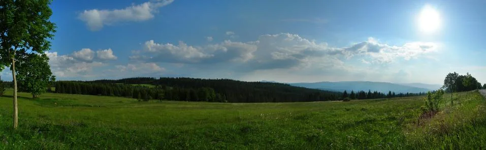 Landscape with sun Stock Photos