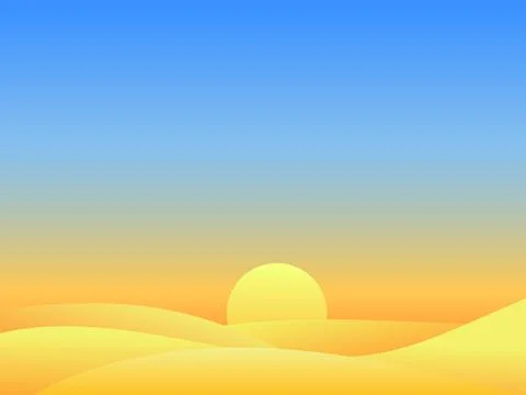 Landscape sunrise in the desert. Gradient landscape sun over sand dunes. Su.. Stock Illustration