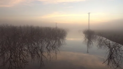 Landscape at sunrise by the river Stock Footage 98039699