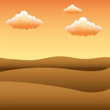 Landscape sunset desert dunes sky clouds Stock Illustration