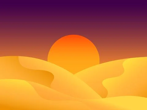 Landscape of sunset in the desert. Gradient landscape sun over sand dunes. .. Illustrazione stock