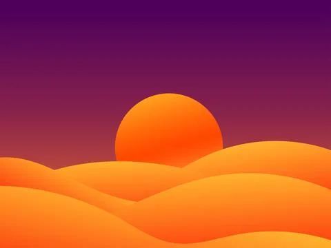 Landscape of sunset in the desert. Gradient landscape sun over sand dunes. .. Stock Illustration