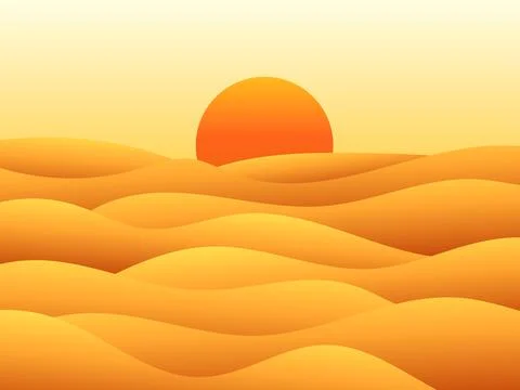 Landscape of sunset in the desert. Gradient landscape sun over sand dunes. .. Illustrazione stock