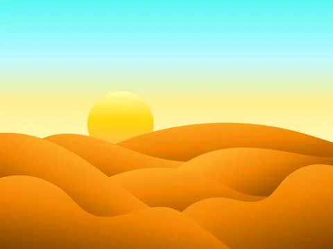Landscape of sunset in the desert. Gradient landscape sun over sand dunes. .. Illustrazione stock