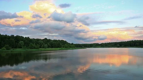 Landscape with sunset on lake Stock Footage 74516836