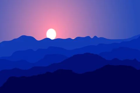 Landscape with sunset in mountain. Vector illustration. Stock Illustration
