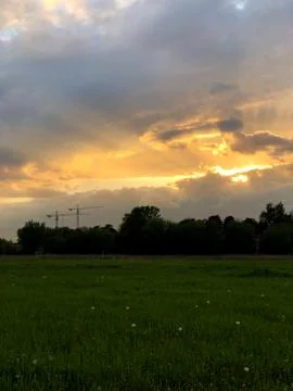 Landscape sunset over the forest in the spring. international climate day Stock Photos