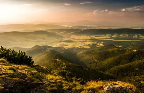 Landscape at sunset Stock Photos