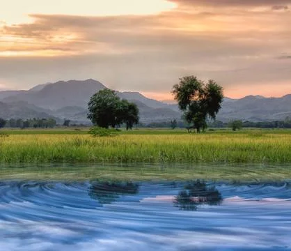 Landscape at sunset Stock Photos