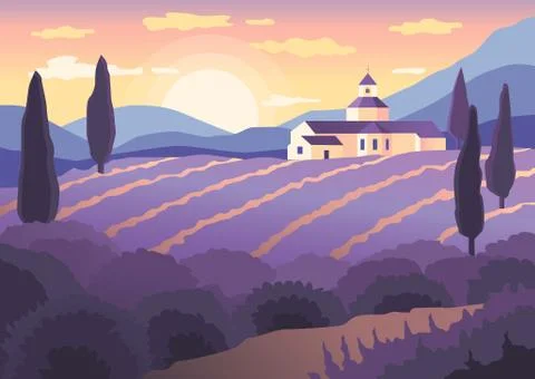 Landscape Sunset in Provence Stock-Illustration