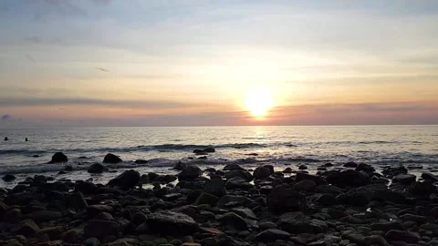 Landscape sunset sky over ocean sea as water wave in the island as dawn sky  Video stock 231961293