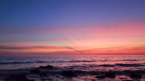 Landscape sunset sky over ocean sea as water wave in the island as dawn sky  Stock Footage 231961346