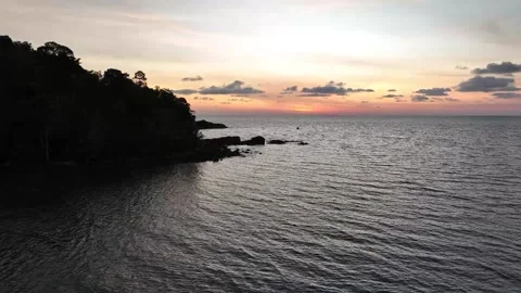 Landscape sunset sky over ocean sea as water wave in the island as dawn sky  Stock Footage 232477581