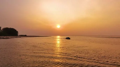 Landscape with sunset sky over ocean sea as water wave in the island  Stock Footage 236462408