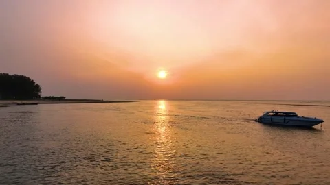  Landscape with sunset sky over ocean sea as water wave in the island Stock Footage 238088239