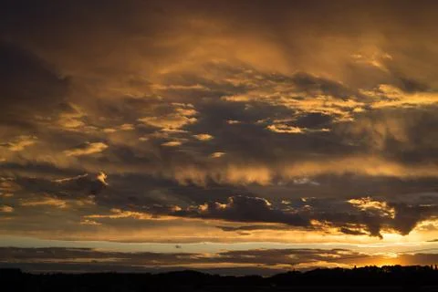 Landscape with sunset sky Stock Photos