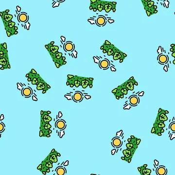 Landscape sunset sun summer sunlight vector seamless pattern Stock Illustration