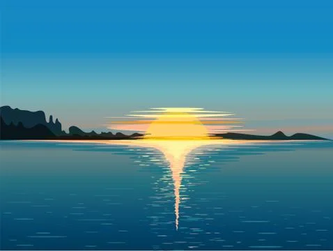 Landscape at sunset, vector illustration Stock Illustration