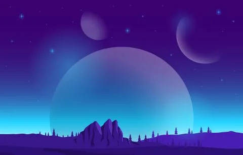 Landscape Surface of Planet Sky Space Science Fiction Fantasy Illustration Stockillustratie