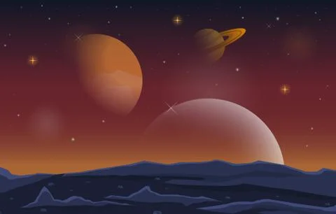 Landscape Surface of Planet Sky Space Science Fiction Fantasy Illustration Stock Illustration