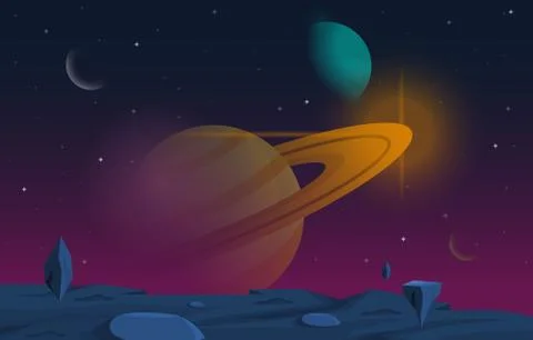 Landscape Surface of Planet Sky Space Science Fiction Fantasy Illustration Stock Illustration