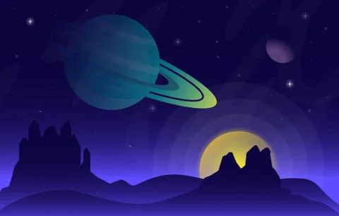 Landscape Surface of Planet Sky Space Science Fiction Fantasy Illustration Stock Illustration
